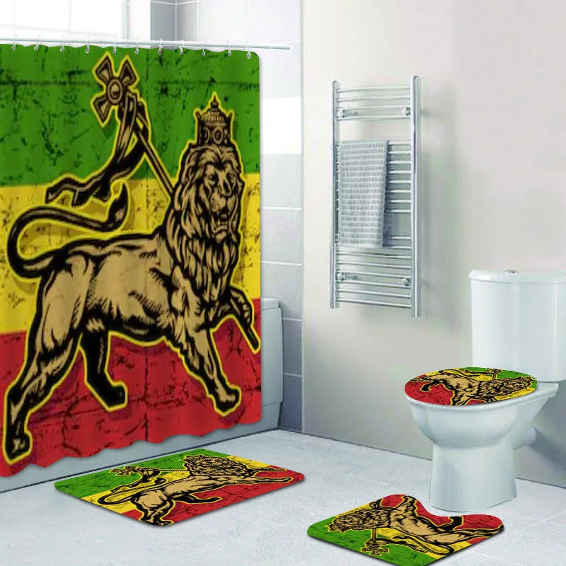 Jamaica Rasta Reggae Lion Bathroom Decor Rasta Reggae Art Bathroom Shower Curtains Set Rastafarian Bath Rug Mats Carpet Toilet