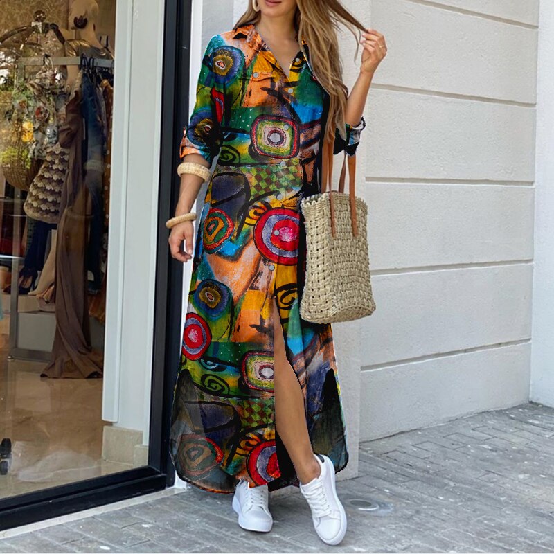 ZANZEA Women's Dress Vintage Shirt Vestido De Mujer Casual Solid Ropa De Mujer 2023 Female Lapel Neck Party Dress