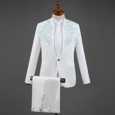 3x and 4x Diamond Royal Blue Men Suit Set Gold Embroidered Wedding Mens Slim Fit Tuxedo Mens Suits with Pants Prom Show Stage Costume