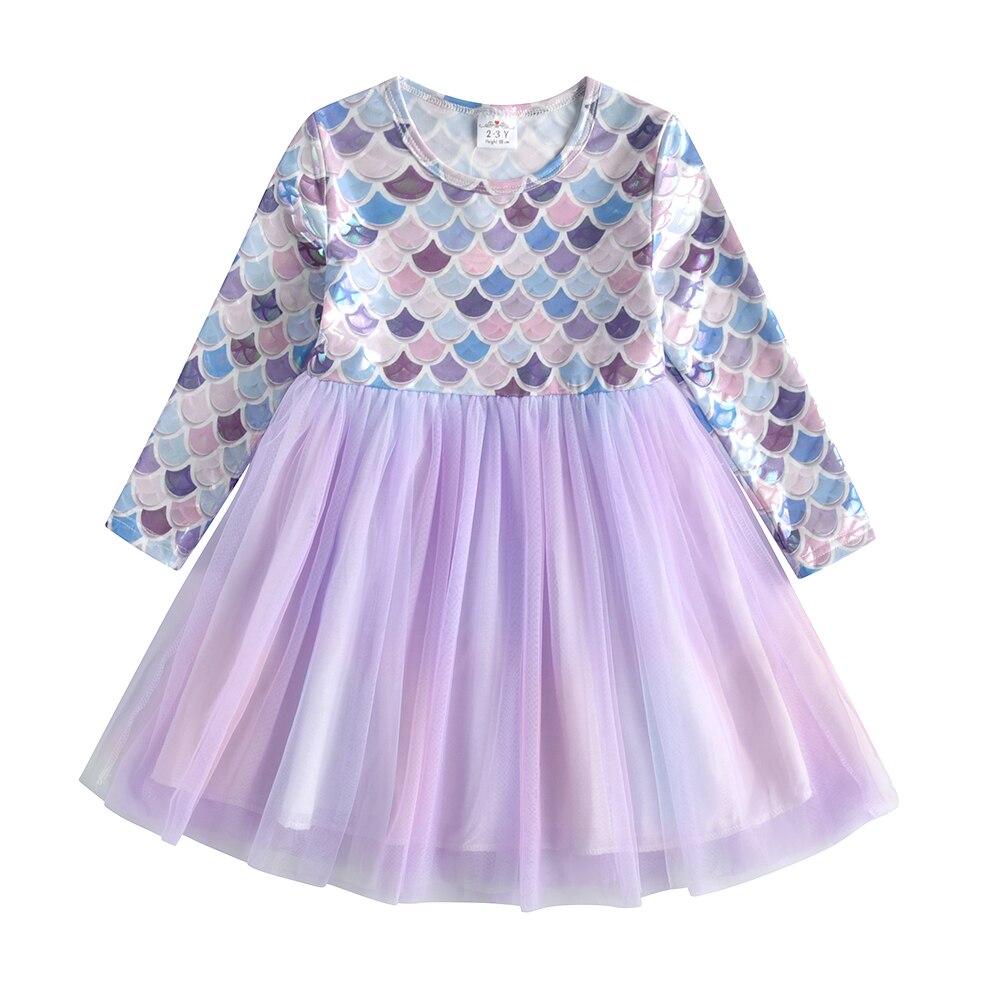 VIKITA Kids Girls Children Clothes Long Sleeve Cartoon Mermaid Princess Dress Autumn Winter Girls Princess Dress Kids Clothing