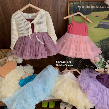 Korean Style Girl Dress Summer Dress Pettiskirt 2024 New Arrival Girl Princess Dress Fashion Baby Performance Dance Skirt