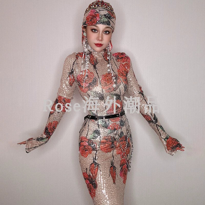 Summer New Performance Dress Nightclub Club Temperament Slim dress Music Festival Model Catwalk Banquet Party Watch
