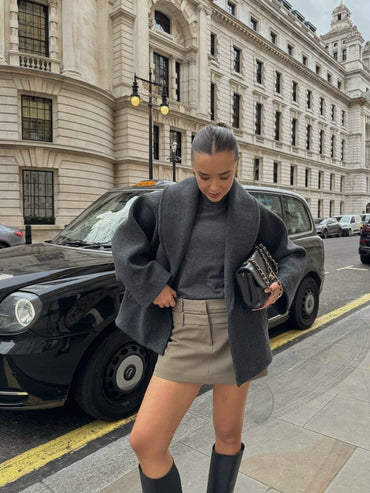 Miu Double Waist Stylish Niche Style Solid Color Skirt