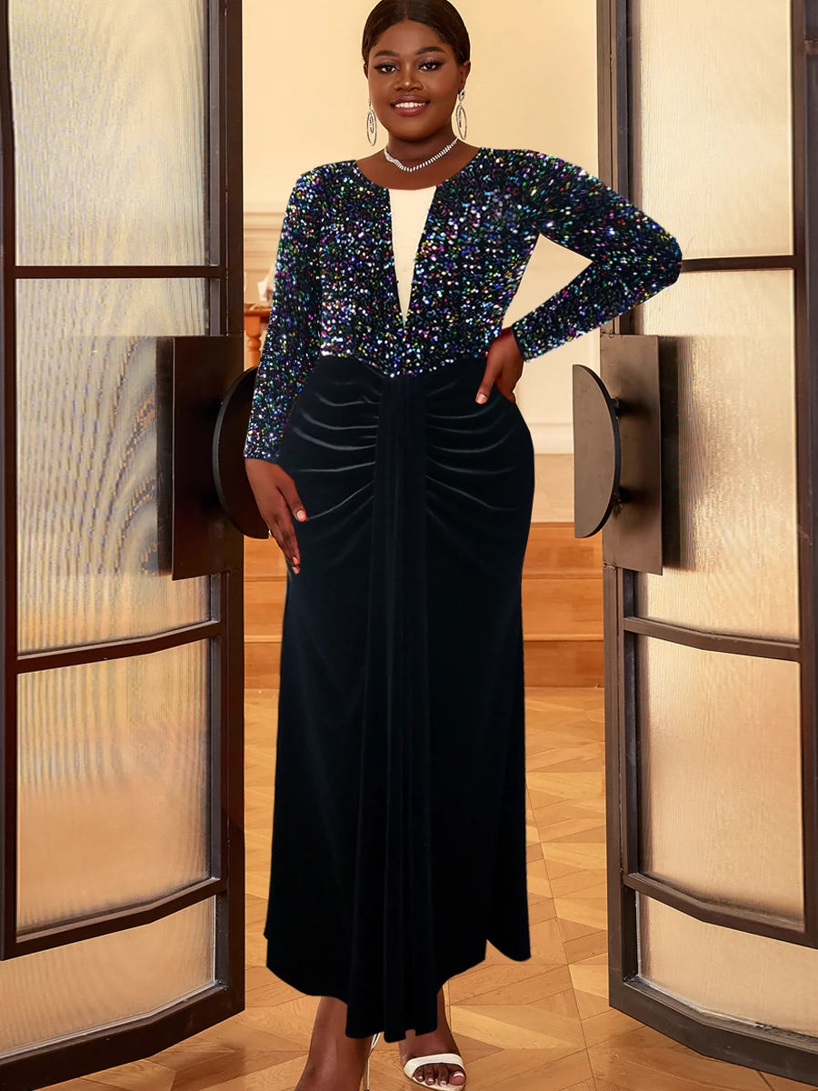 Fashion plus Size Sexy See-through Party Dress Sequins – Mega Mart Center