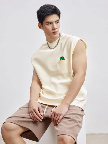 Loose and Simple Crew Neck Sleeveless Waistcoat Sports Vest