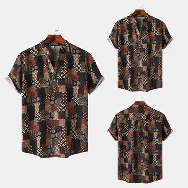 Men's Short-sleeved Shirt 2025 Summer New plus size Casual Hawaiian Printed Shirt Men's Cross-border Foreign Trade Men's Clothing