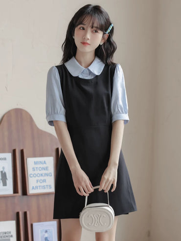 Younger Black Dress Summer College Style Fake Two-Piece