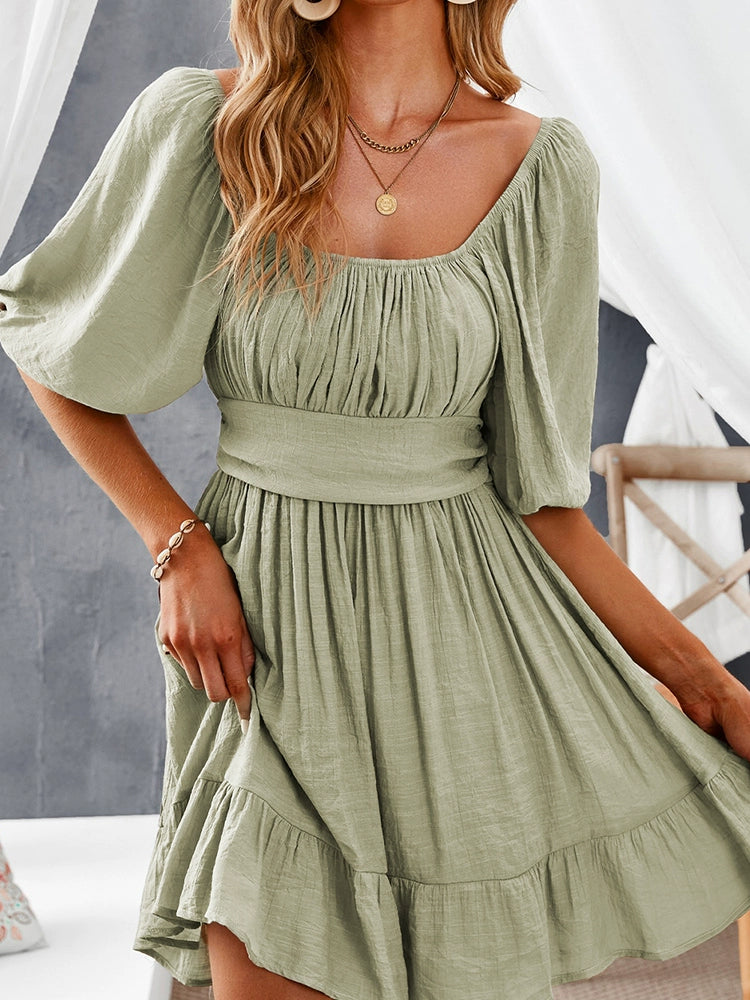 tight dress summer Summer New Arrival off-Neck Fashion Waist-Tight Dress Green / Size S fit (45.00 kg-55.00 kg