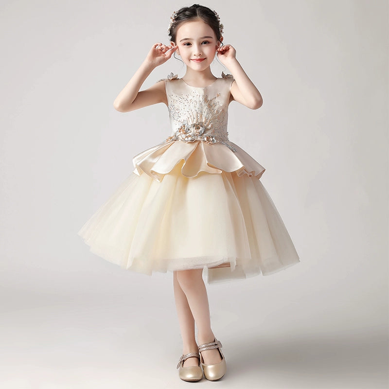 Kids Birthday Dress Princess Dress Girl 2024 New Arrival Western Style Performance Flower Girl Wedding Dress Host Short Skirt Spring and Summer White