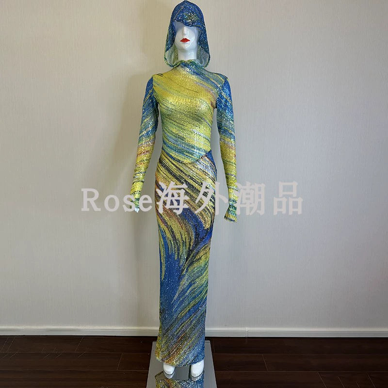 Summer New Performance Dress Nightclub Club Temperament Slim dress Music Festival Model Catwalk Banquet Party Watch