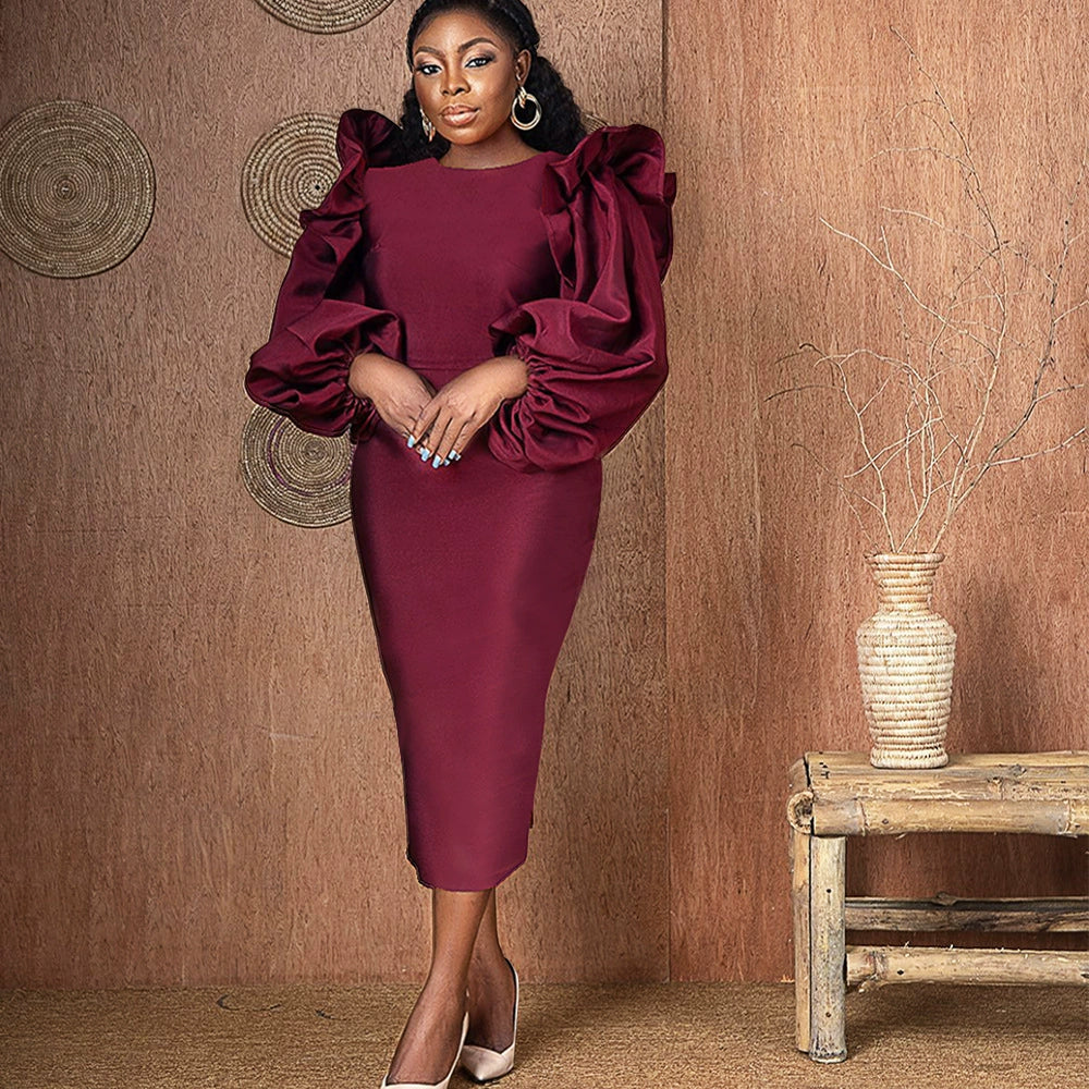 New Fashion plus Size High Waist Party Party Dress Wine Red Dress plus Size  Party Dress