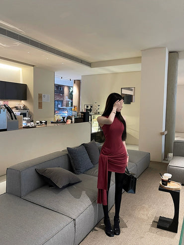 In Stock Sleeveless Annual Party Dress Silm Knitting Dress