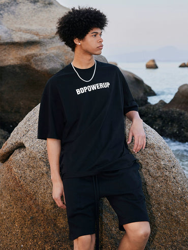 BD T-shirt Men's Fashion Color Contrast Print Loose Short Sleeve