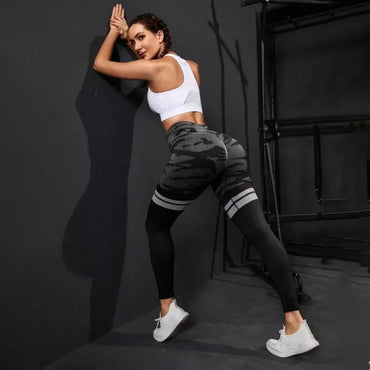 Striped Camo Leggings Women Seamless Knit Tights High Waist Hip Liftting Workout Running Fashion Slim Yoga Fitness Yoga Pants