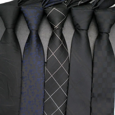 New Black Colors Skinny 6CM Mens Necktie Ties For Man Neck Tie Plaids Jacquard Cravat Business Party Corbatas