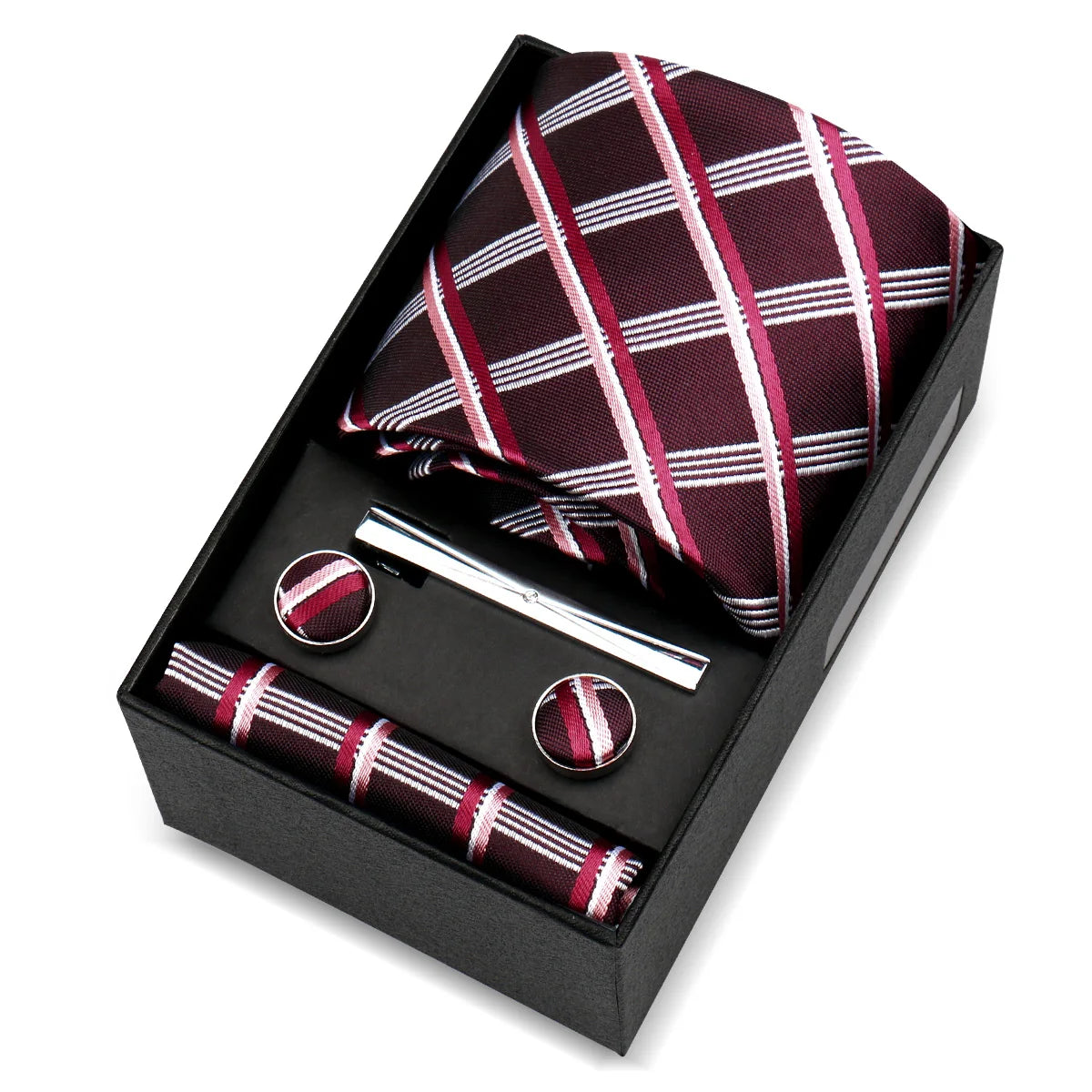 Luxury 8cm Tie For Men Handkerchief Cufflink Tie Clip Set Man Wedding Gravata Suit Accessories Brand Business Necktie Box Gift