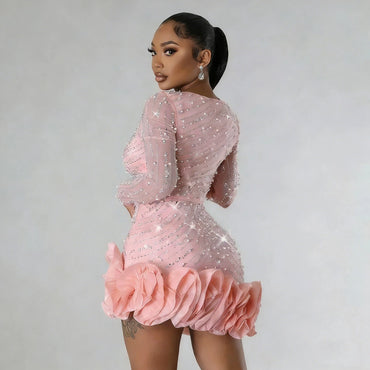 Sexy Short Black Girl V-neck Pink Ball Dress Lace Jane African Cocktail Party Birthday Party Back to School Dress Customized