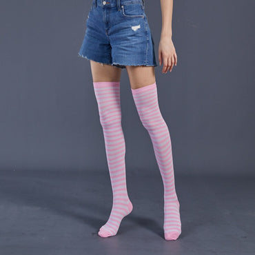 1 Pair Rainbow Striped Christmas Over The Knee High Socks Colorful Sexy Stocking