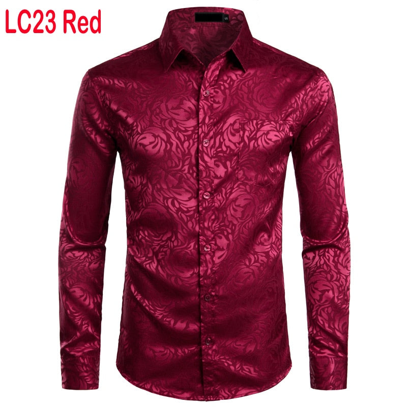 Men's Floral Black Dress Shirts 2022 Stylish New Long Sleeve Steampunk Shirt Men Party Club Bar Social Shirt Male Chemise Homme