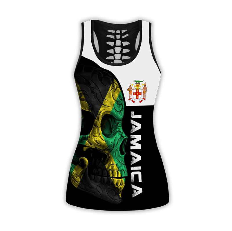 Women's Fashion Summer 3D Jamaica Combo Outfit Print Sleeveless Tank Top and Leggings