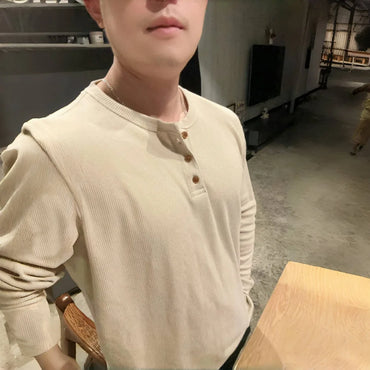 Slim Fit Mens Basic Tee Casual Tshirts Henley Waffle Long Sleeve Shirts Thermal Solid Half Button Breathable Cotton Shirts