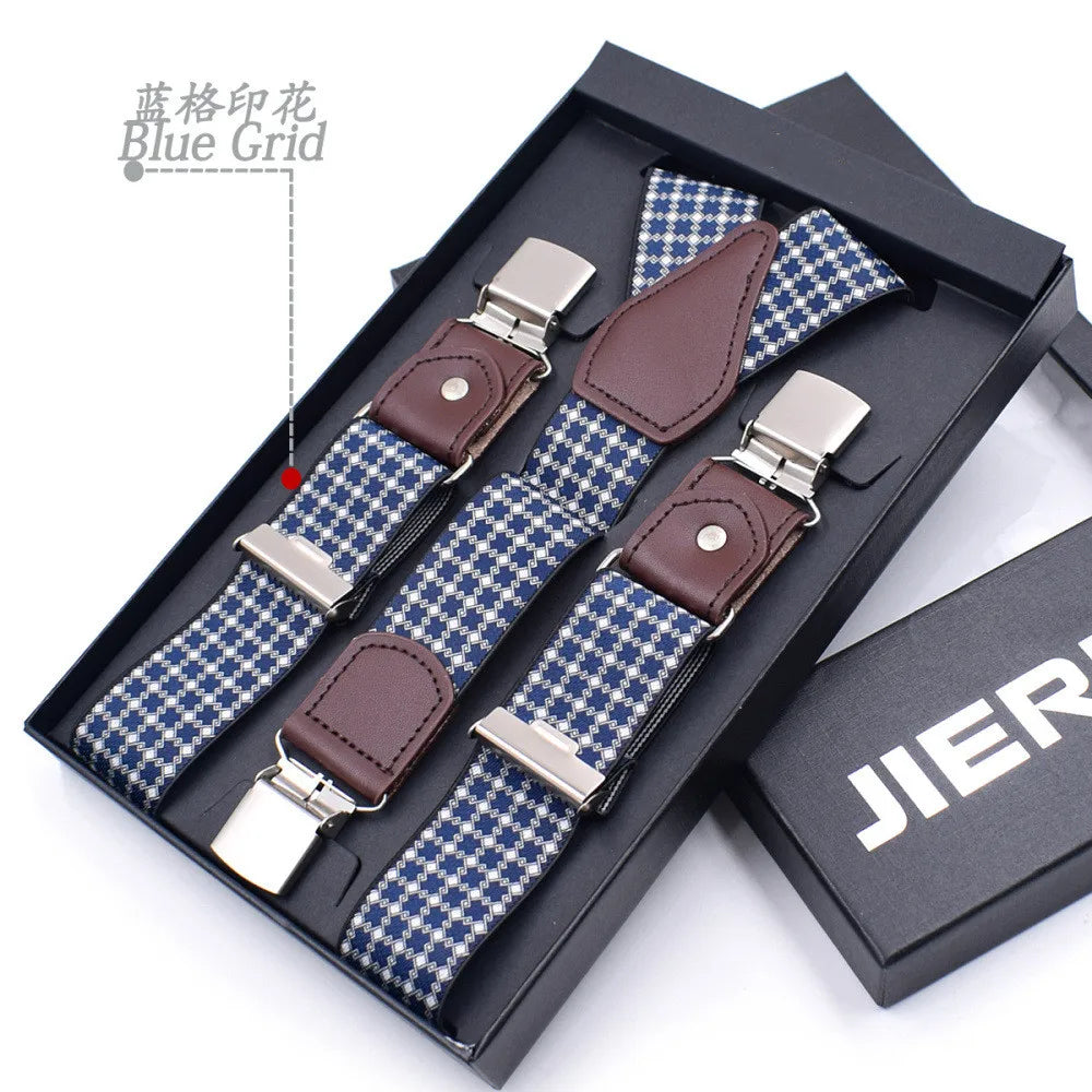 Genuine Leather Suspenders Men 3/6 Clips Male Suspensorios Adjustable Belt Strap Bretelles Vintage Men Clothing Accessories