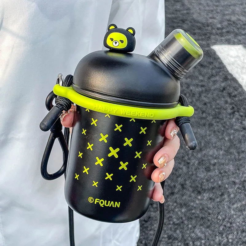 Cartoon Cute Stainless Steel Insulation Water Bottle Outdoor Double Drink Thermos Cup Portable Children Vacuum Straw Thermal Cup