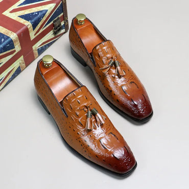 Men's Formal Leather Shoes Round -headed Tassel Genuine Leather Men's Shoes Comfortable Handmade Loafer Shoes Men Wedding Shoes