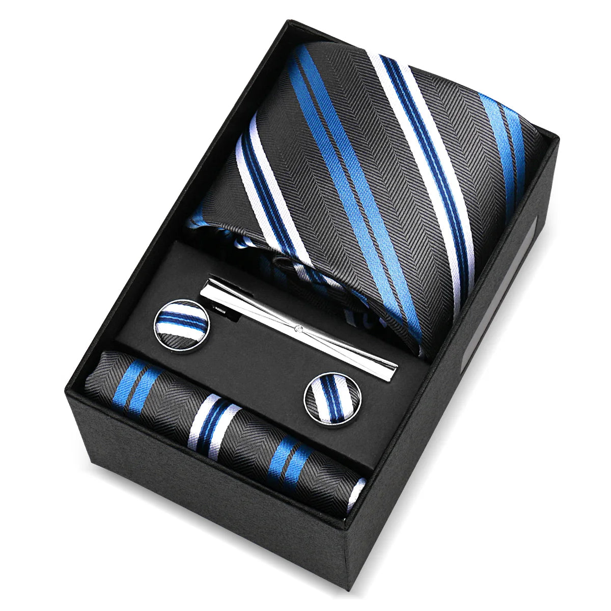 Luxury 8cm Tie For Men Handkerchief Cufflink Tie Clip Set Man Wedding Gravata Suit Accessories Brand Business Necktie Box Gift