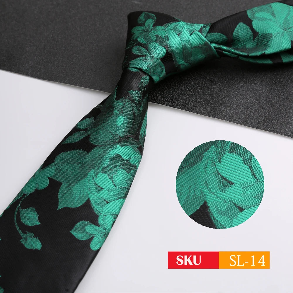 Luxury 8CM Mens Necktie Dark Green Color Dot Plaid Stripes Ties For Man Groom Jacquard Woven Neck Tie For Business Party