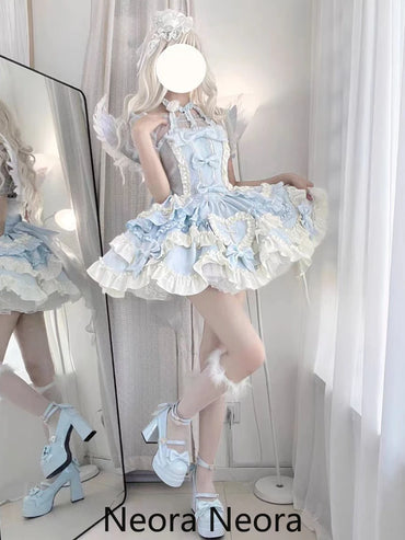 Lovely Kawaii Slash Neck Slim Lolita Dress Women Sweet Design Bow Off Shoulder Sling Dresses Elegant Cute Pretty New Clothing