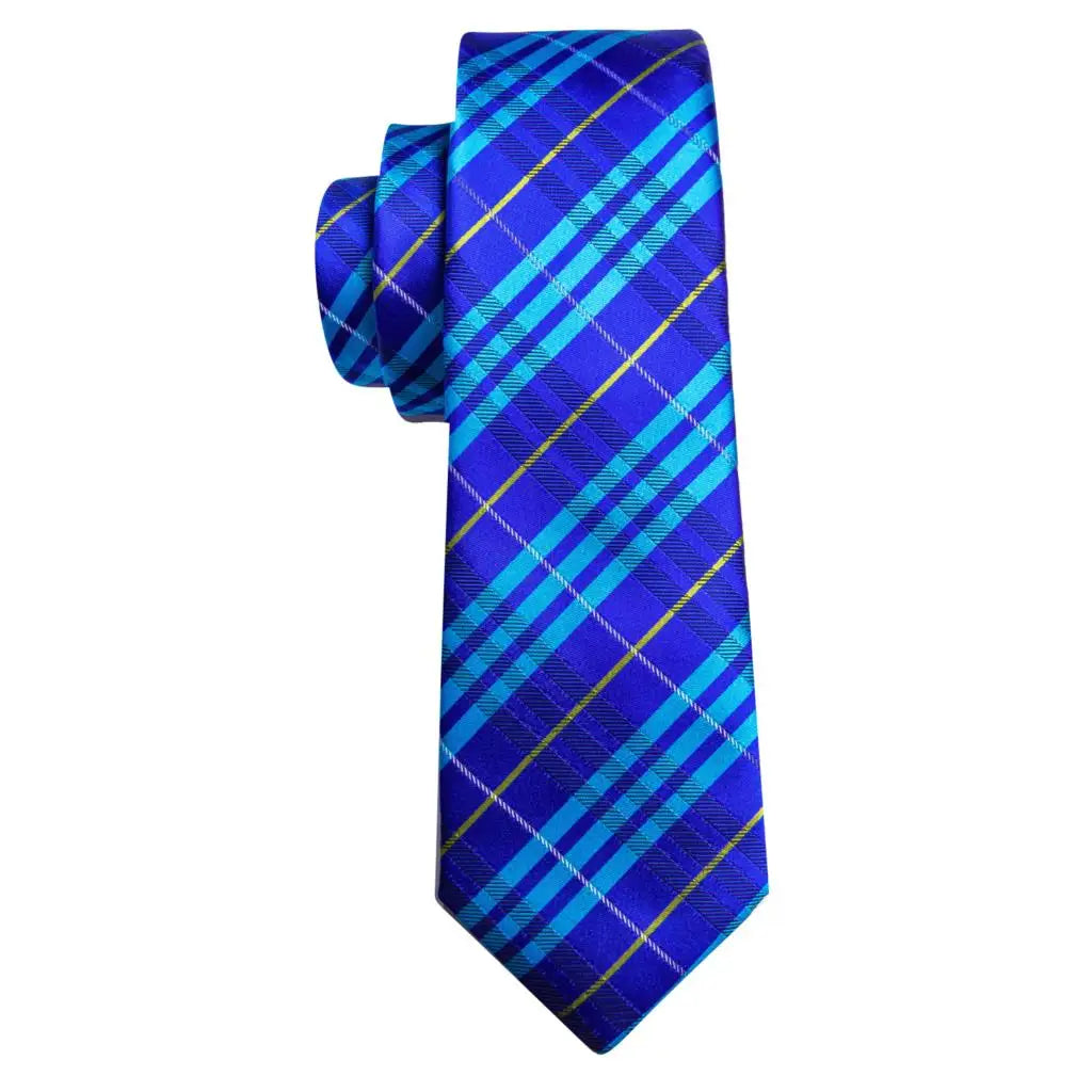 Barry.Wang Plaid Silk Men Tie Hanky Cufflinks Set Checked Jacquard Necktie for Male Formal Casual Wedding Business Party Events