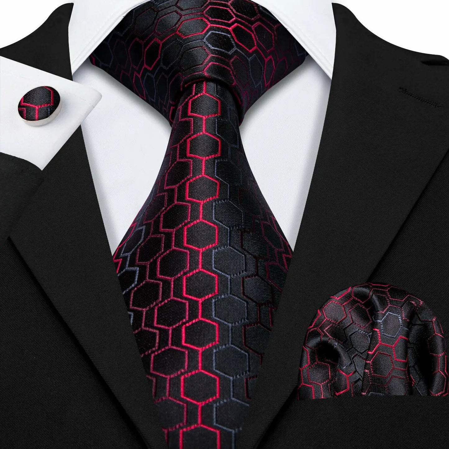 Barry.Wang Plaid Silk Men Tie Hanky Cufflinks Set Checked Jacquard Necktie for Male Formal Casual Wedding Business Party Events