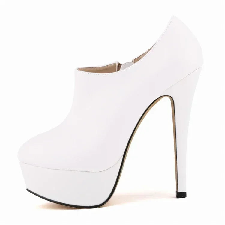 Autumn Winter Women Boots Fashion Sexy Stilettos 14cm Round Toes High Heels Ladies Platform Pumps Leather Party Shoes Large Size