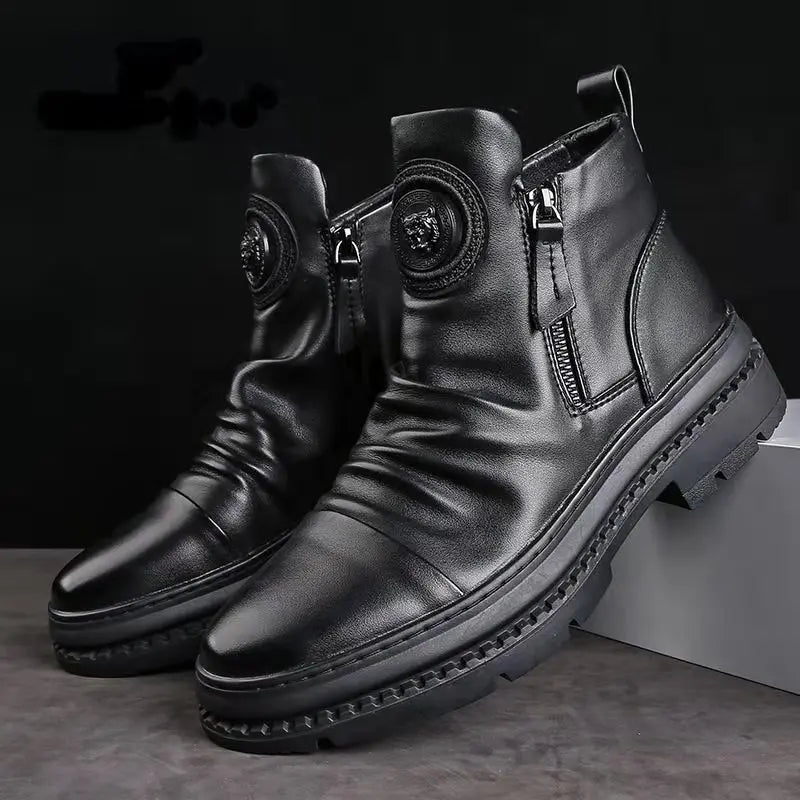 Men's Casual Zipper Martin Boots with Korean Streetwear Styling Black / 40 Men's Casual Zipper Martin Boots with Korean Streetwear Styling Black / 40
