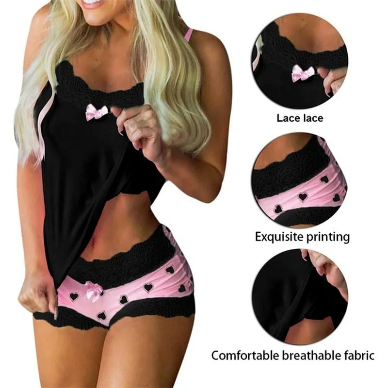 Sexy Sleepwear Set Women Lingerie Set Lace Underwear Cami Vest Shorts