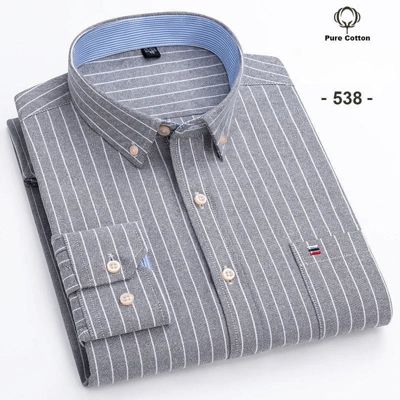 New in shirt Plus size 7xl 100%cotton Oxford long-sleeve shirts for man slim fit formal plain shirt plaid office elegant clothes