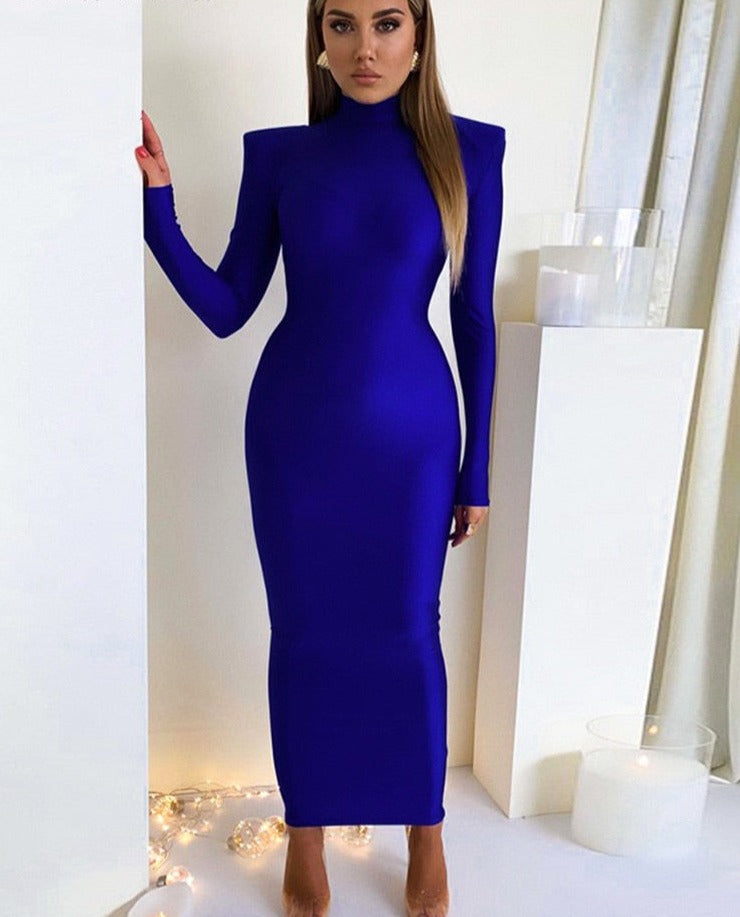 Hawthaw Shoulder Padded Long Sleeve Bodycon Green Party Club Maxi Long Dress 2022 Spring Autumn Women Fashion Elegant Clothes