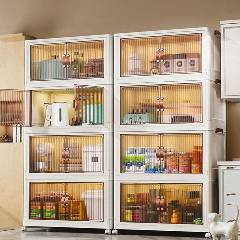 Large Capacity Stackable Storage Bins Double Door Open Save A Space Travel Organizer with Wheels Folding Wardrobe Containers
