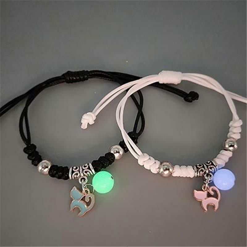 2023 Luminous Cat Star Moon Bracelet Couple Charm Handmade Adjustable Rope