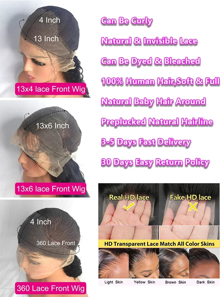 40 46 Inch Lace Front Human Hair Wigs Pre Plucked 13x4 13x6 Transparent Bone Straight Lace Wig Brazilian Frontal Wigs For Women