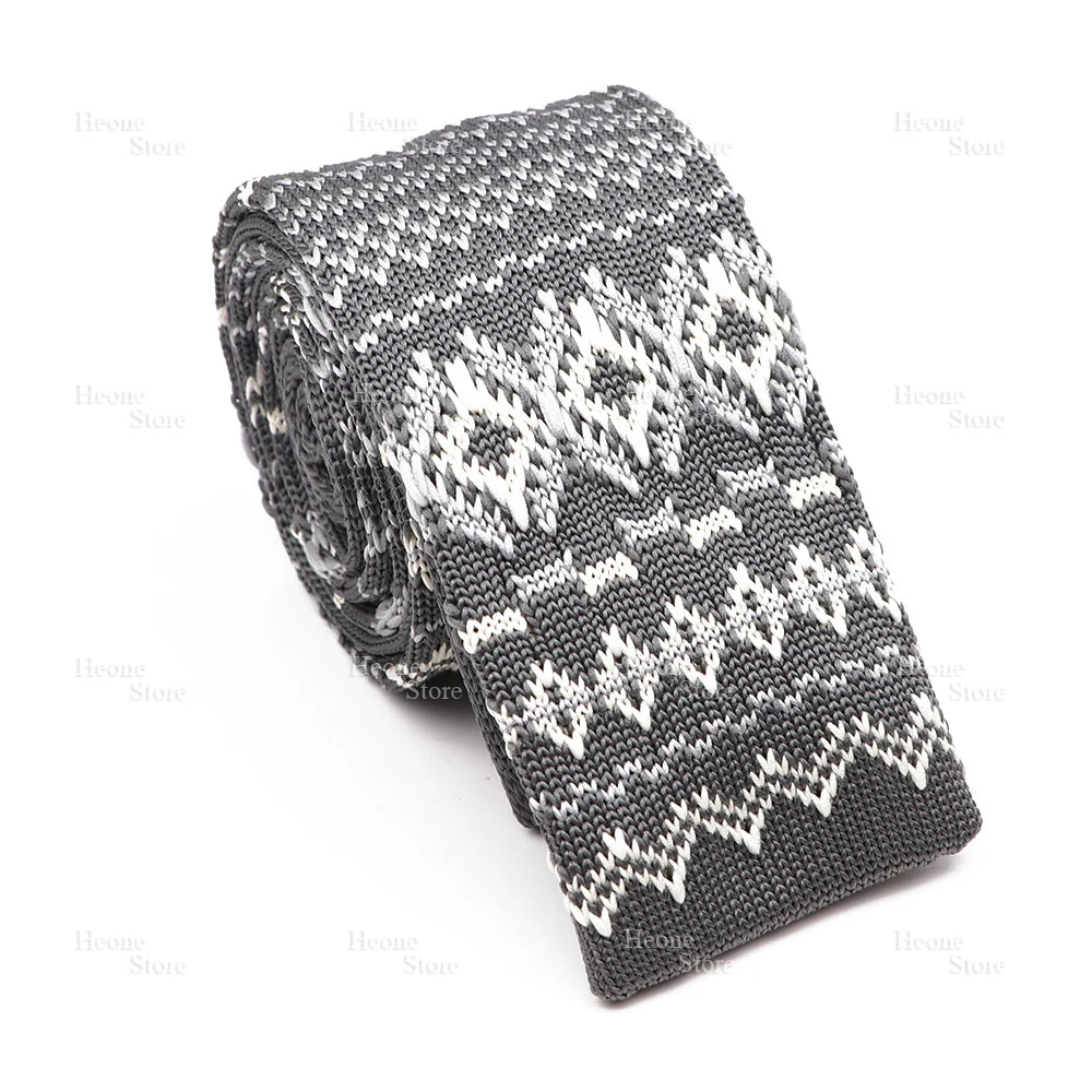 Novelty Chic Knitted Ties For Men Women Red Green Grey Woven Necktie Plaid Geometric Pattern Skinny Slim Narrow Winter Cravat