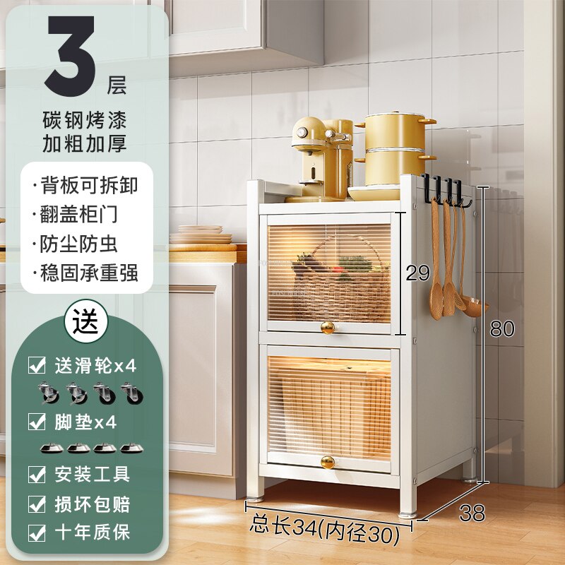 Modern Carbon Steel Kitchen Cabinets Home Kitchen Furniture Simple Tableware Storage Cabinet Multi-layer Shelf with Flip Door