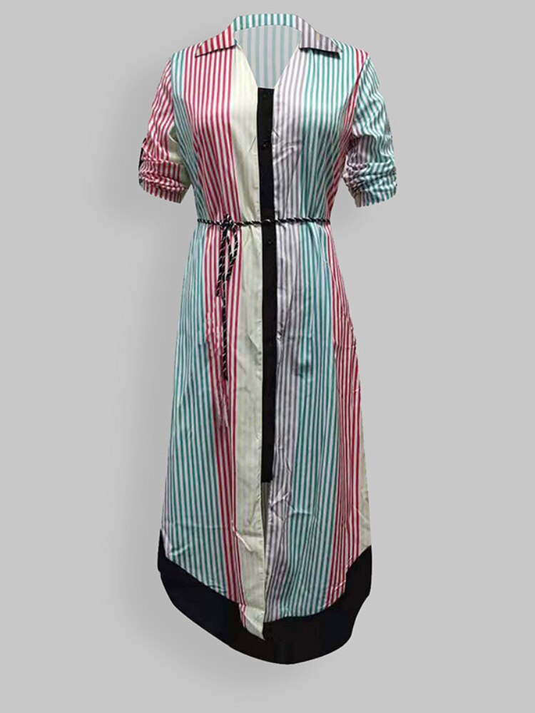 Dresses for Women 2023 Sexy Robe Mid Length Fashion Print Polo Neck Small Style Lace Up Waist Dress Long Summer Dresses Ladies