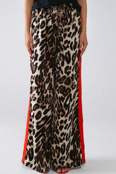 New women's fashion leopard print casual straight leg wide leg pants