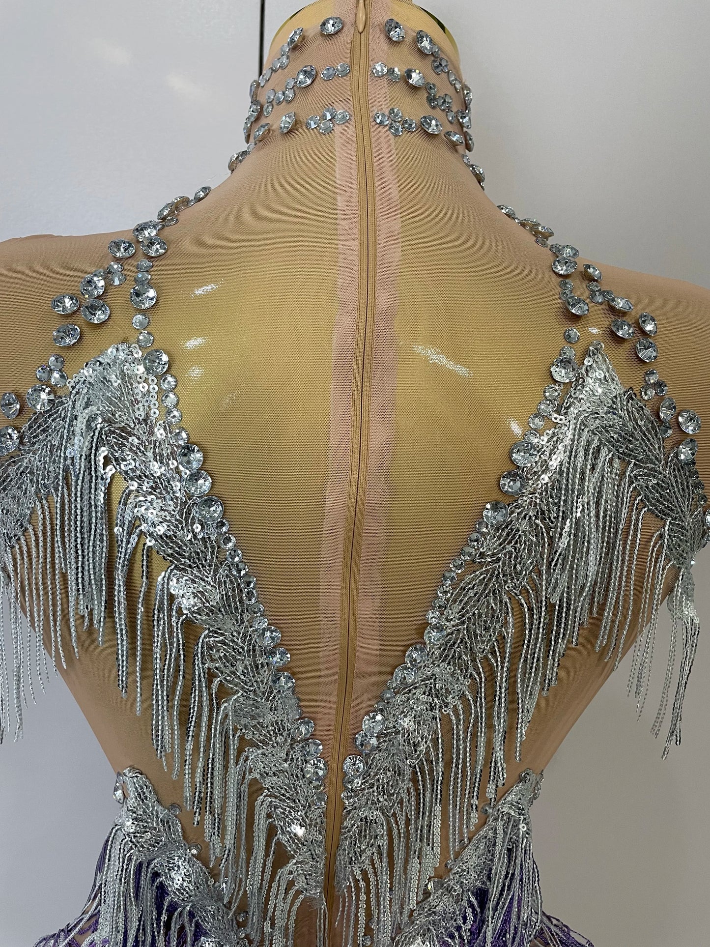 Stock 2025 Women Sexy Stretch Mesh Sparkly Rhinestone Tassels Mini Dress Nightclub Singer Dance Stage Costume Evening Gowns