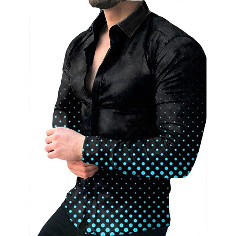 Fashion Luxury Shirts For Men Oversized Casual Shirt Polka Dot Print Long Sleeve Tops Men's Clothing Club Party Cardigan Blouses