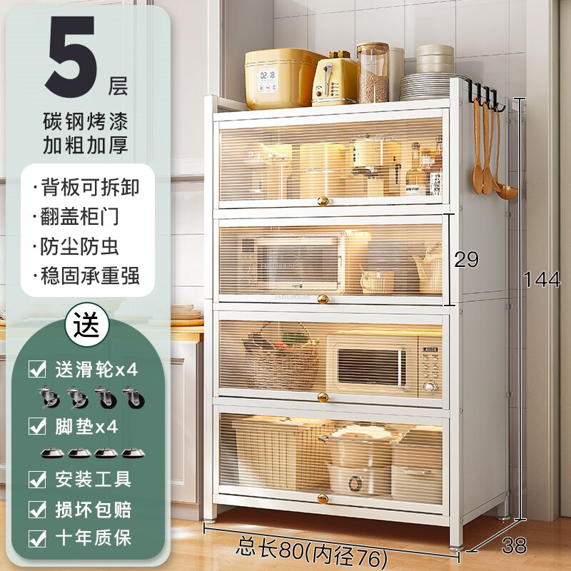 Modern Carbon Steel Kitchen Cabinets Home Kitchen Furniture Simple Tableware Storage Cabinet Multi-layer Shelf with Flip Door