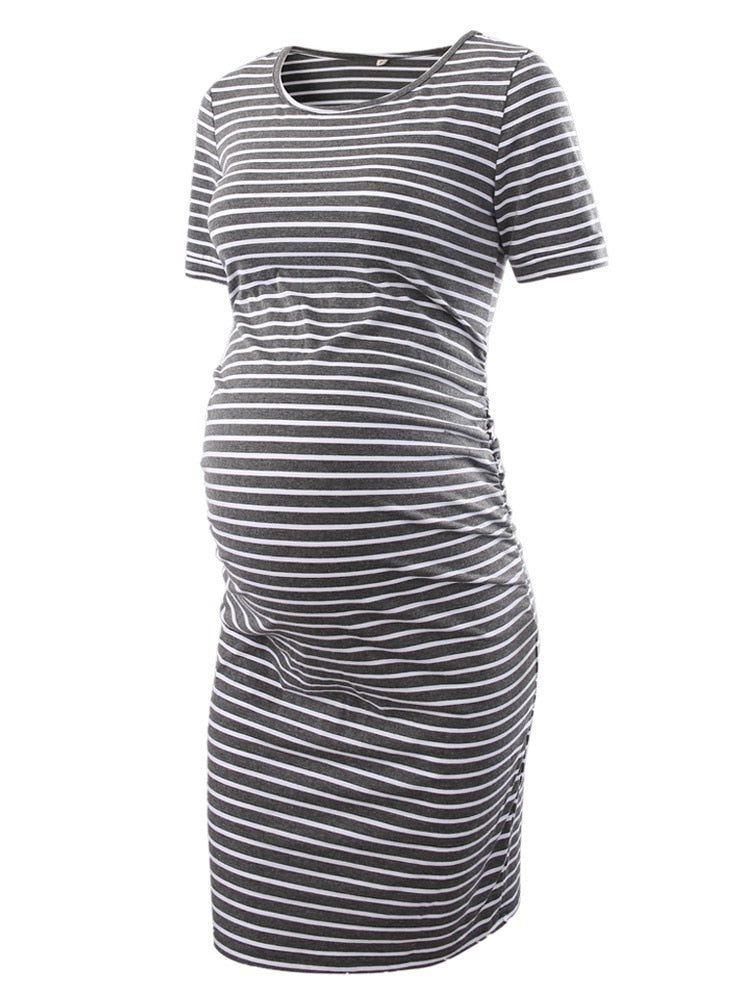 Liu&Qu Maternity Dresses Women Side Ruched Pregnany Dress Bodycon Pregnant Clothes Casual Mama Short Sleeve Wrap Baby Showers