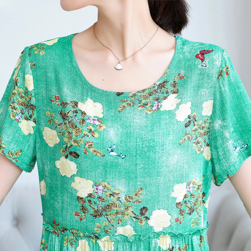 New 2023 Women Summer Dresses Vintage Plus Size Causal O-neck Short Sleeve Floral Vestido Elegant Print Dress